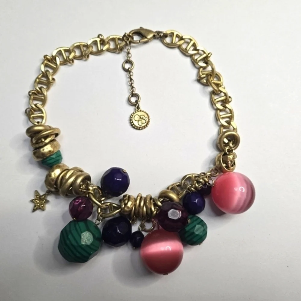 Jessica‎ Simpson Gold Charm Statement Necklace with Pink and Green Accents